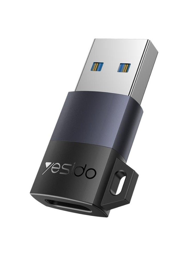 محول YESIDO GS34 من منفذ أنثى تايب سي إلى ذكر USB 2.0، شاحن ومزامنة بيانات 18 واط - متين من سبائك الألومنيوم مع حبل - أسود