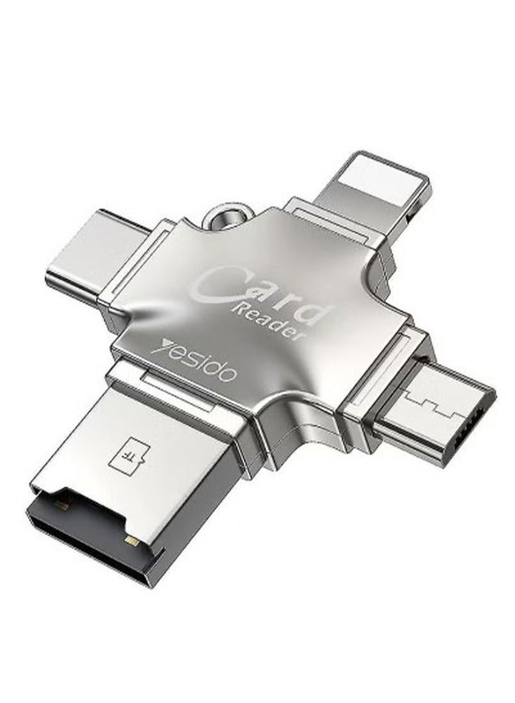 GS13 قارئ بطاقات متعدد الوظائف USB 2.0 لنقل البيانات بسرعة فائقة باللون الفضي