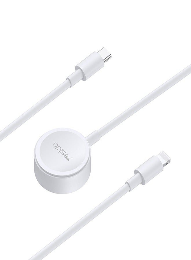 Yesido CA113 لساعة Apple Watch 2 في 1 USB-C / Type-C إلى شاحن ساعة لاسلكي مغناطيسي 8 دبابيس، طول الكابل: 1.2 متر (أبيض)