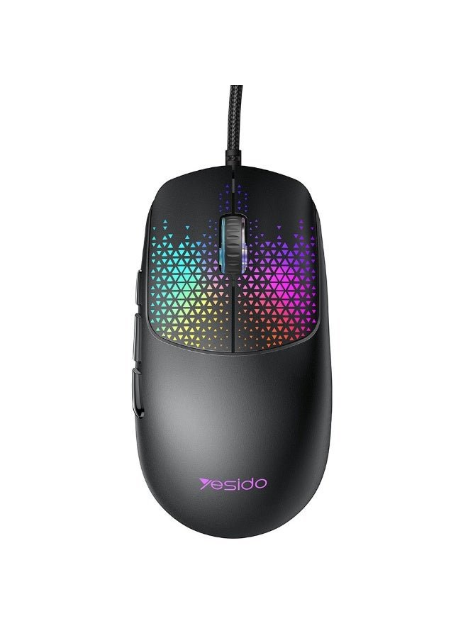 ماوس ألعاب (جيمنج) سلكي خفيف الوزن بإضاءة RGB من يسيدو (KB32) - مستشعر بصري دقيق 7200 DPI مع 7 أزرار تحكم وكابل مضفر - أسود