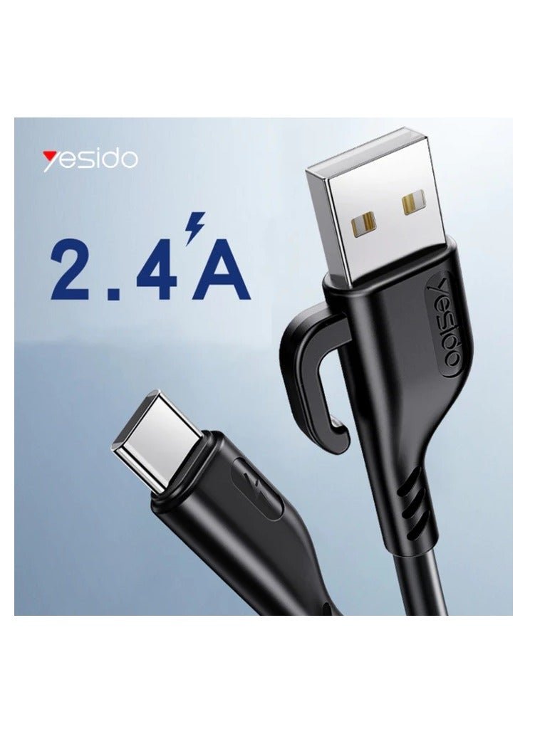 YESIDO CA105 كابل بيانات شحن 120 سم 2.4A (الحد الأقصى) 3.5 مم قطر خارجي USB-A إلى Type-C مع هوك - أسود