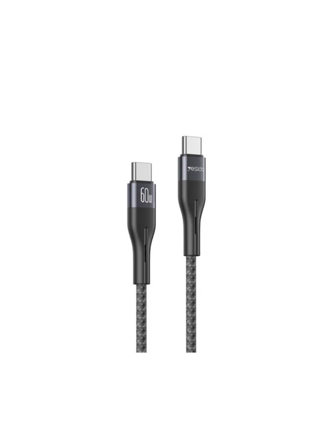 كابل شحن ونقل بيانات سريع من Yesido CA156 Type-C إلى Type-C بقوة 60 وات - كابل USB-C للهواتف الذكية وأجهزة الكمبيوتر المحمولة والأجهزة اللوحية (متين ومزامنة بيانات عالية السرعة)