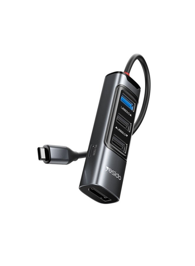 موزع USB-C متعدد الوظائف HB23 | شحن سريع بقدرة 100 واط لأجهزة الكمبيوتر المحمولة والأجهزة اللوحية والهواتف المحمولة، يدعم وظيفة OTG