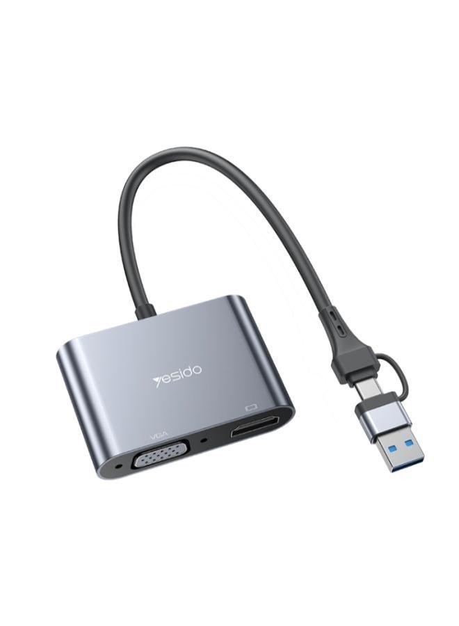 موزع شاشة HM15 من Yesido، بنظامين، من النوع C ومن النوع USB، فائق السرعة، مع زمن انتقال منخفض جدًا، متوافق مع أجهزة الكمبيوتر واللاب توب.