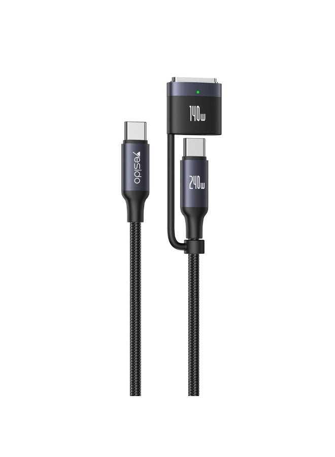 كابل شحن سريع YESIDO CA197 USB-C إلى USB-C / رأس مغناطيسي 2 في 1، بقوة 240 واط لأجهزة ماك بوك