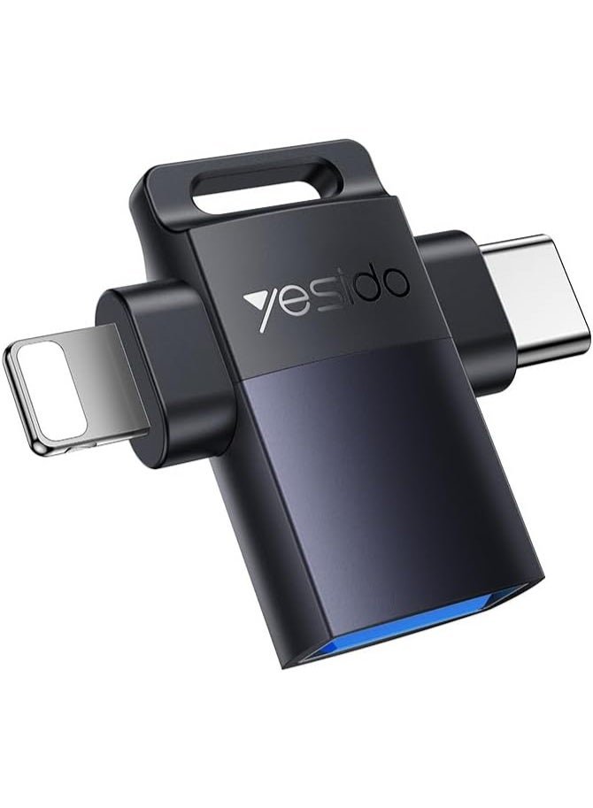 محول Yesido GS35 OTG - محول 2 في 1 من Type-C و Lightning إلى USB 3.0 | نقل بيانات عالي السرعة 5 جيجابت في الثانية | محول OTG لأجهزة Android و iPhone و MacBook و iPad وأجهزة الكمبيوتر المحمولة | ضمان 6 أشهر