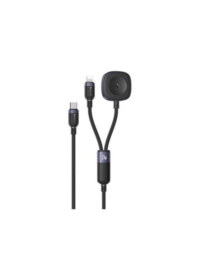 كابل شحن CA136L 27 واط من USB-C / Type-C إلى 8 دبابيس وiWatch 2 في 1، الطول: 1.2 متر (أسود)