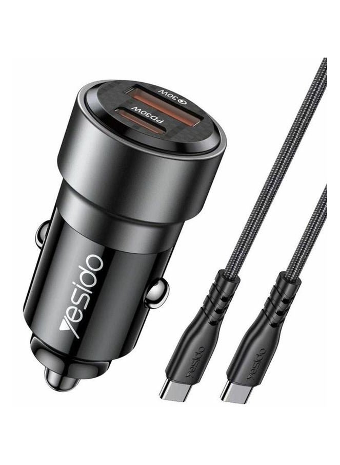 شاحن سيارة مع منفذ مزدوج من النوع C/USB-C QC3.0+PD30W Type-C/USB-C+USB مزدوج المنفذ للشحن السريع