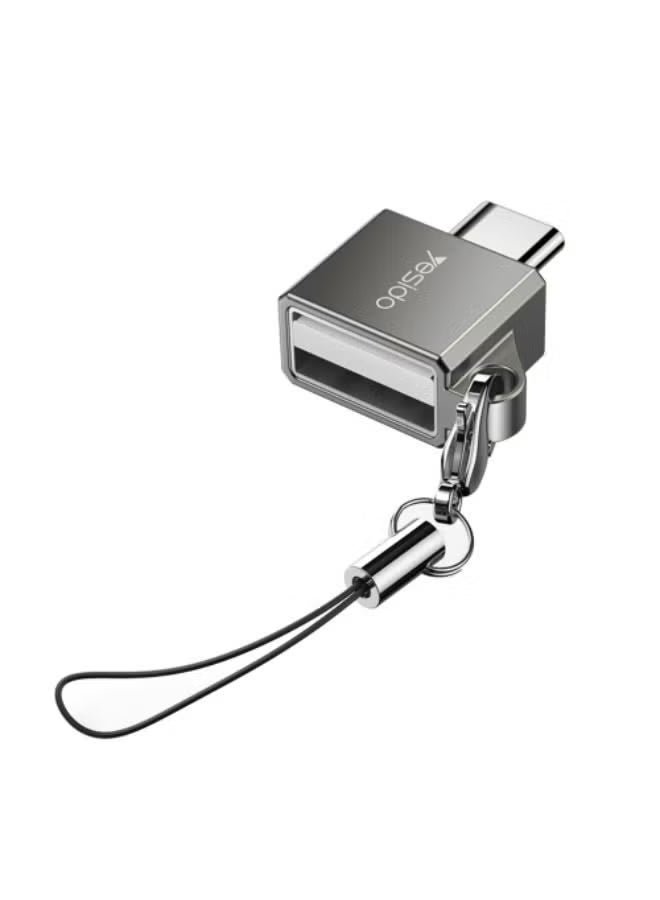 محول موصل صغير من Yesido GS08 Type-C إلى USB 2.0 OTG مع سلسلة مفاتيح (أسود)
