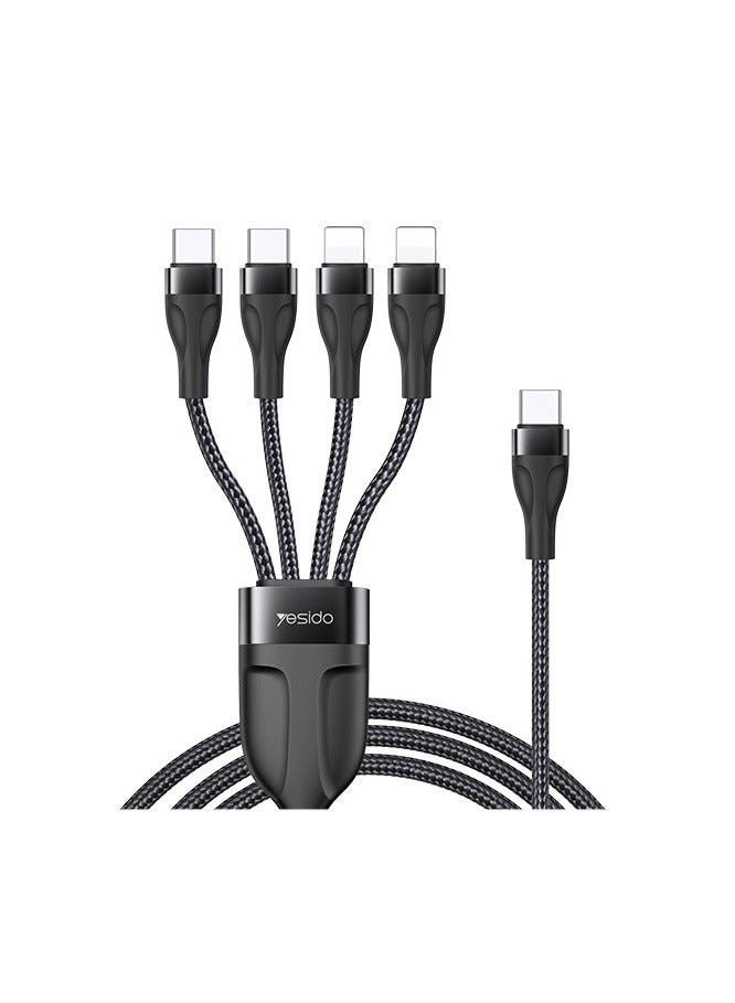 كابل بيانات شاحن الهاتف المحمول 4 في 1 USB إلى 2 TC+ 2 IP سلك مضفر من النايلون مضفر بسلك نايلون