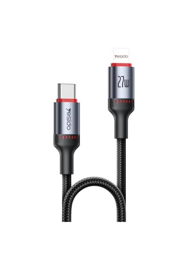 كابل CA184 للشحن السريع من النوع C إلى IP، بطول 2 متر، وقوة 27 واط، مع إضاءة LED، و48 خيطًا.