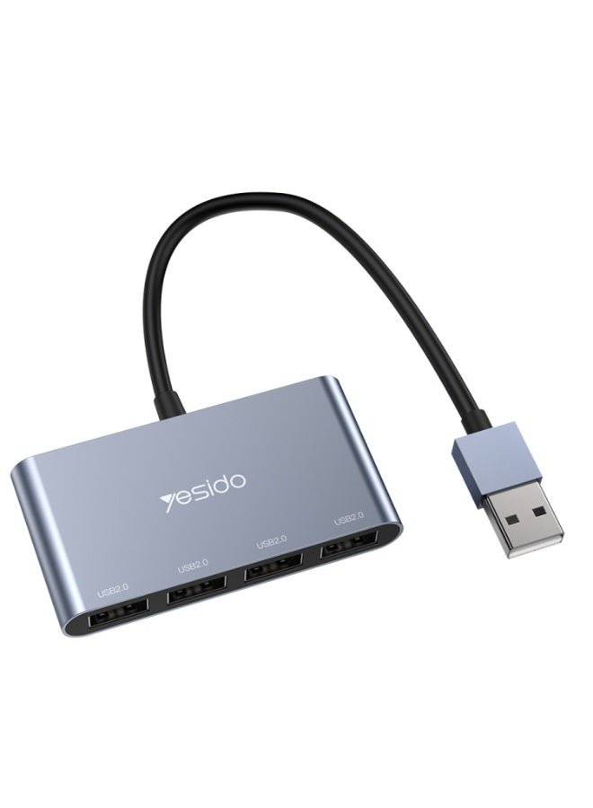موزع يو اس بي (USB Hub) معدني 4 في 1 من يسيدو (HB12) - مشترك محول متعدد المنافذ (4 × USB 2.0) للابتوب والكمبيوتر - رمادي