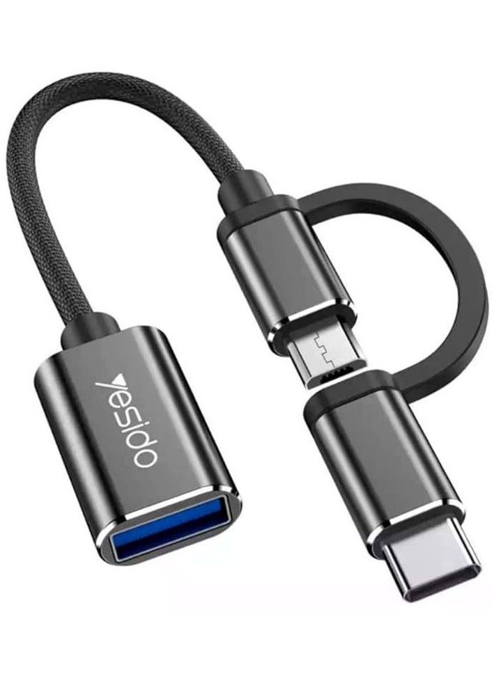 كابل نقل بيانات 2×1 فائق السرعة 2×1 بمنفذ USB 2.0 أسود