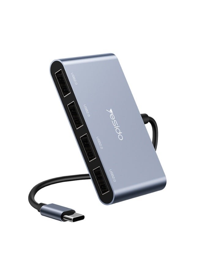 موزع تايب سي (Type-C Hub) معدني 4 في 1 من يسيدو (HB13) - مشترك محول متعدد المنافذ (4 × USB 2.0) للابتوب والماك بوك - رمادي