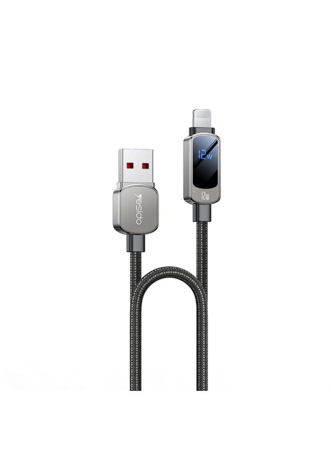 كابل بيانات وشحن سريع CA128C USB إلى TC بقوة 12واط، مصنوع من سبائك الزنك، يدعم شحن الأجهزة اللوحية، مزود بمؤشر LED لعرض مستوى الطاقة.