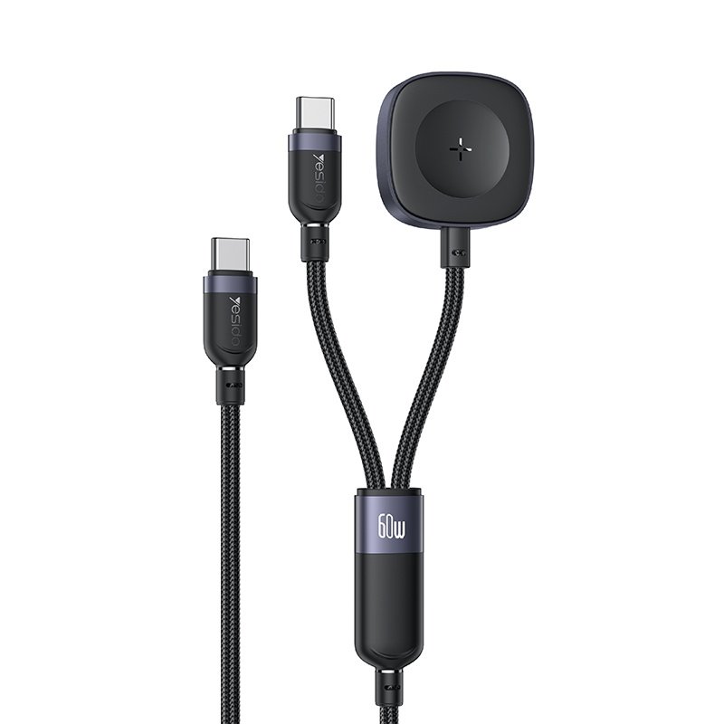 CA136C Yesido 1.2M 60W شحن سريع Type-C to Type-C&Watch High-density Braided 2 in 1 كابل بيانات