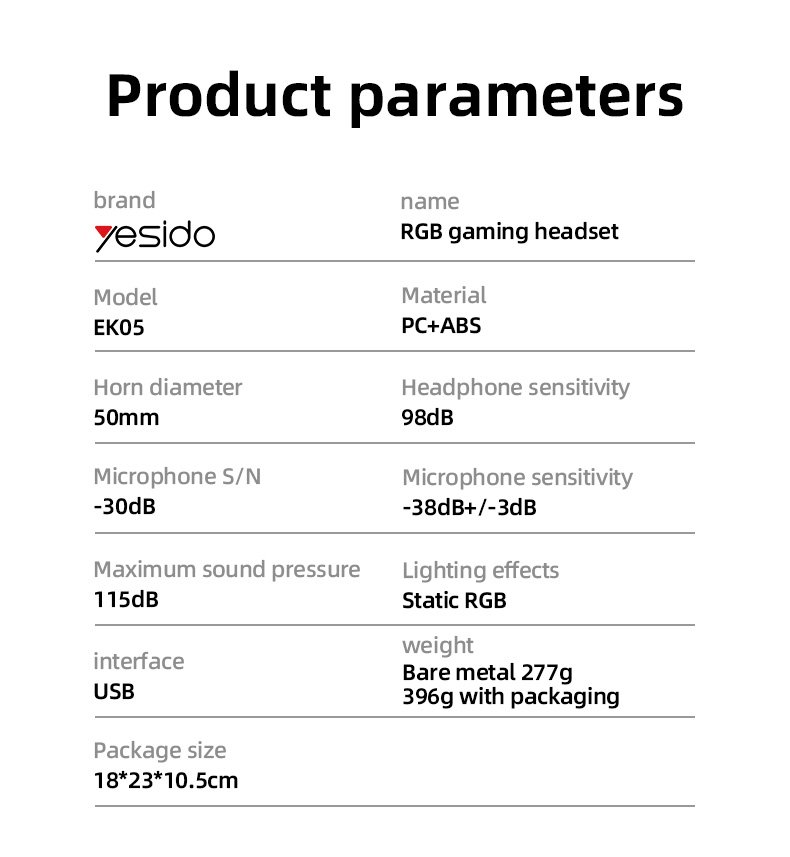 EK05 HD ميكروفون 3D Stereo Acoustics USB Interface RGB ألعاب سلكي سماعة سلكي سماعة