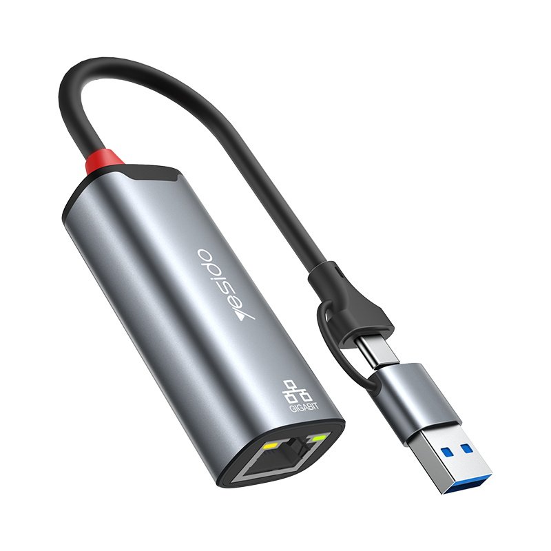 HB26 سبيكة ألومنيوم 1000Mbps سلكي High-speed Transmission TC/USB 2in1 Gigabit Ethernet Converter