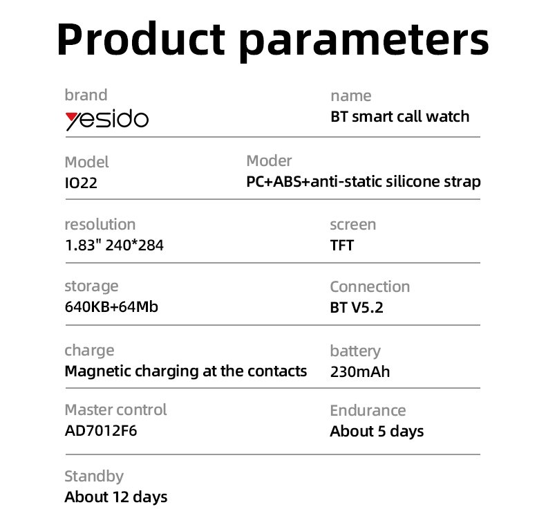 IO22 1.83 Inch Big Screen Real-time Message Notification Health Detection BT Smart Call Watch