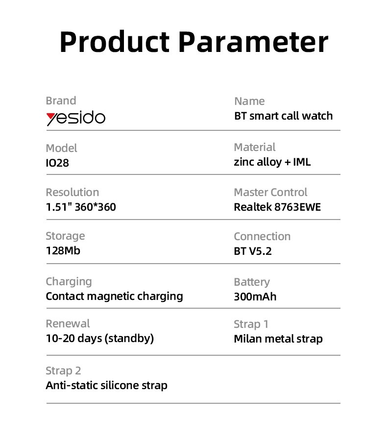 IO28 HD Calling سبيكة زنك Proof Body Health Detection مزدوج Strap Configuration BT Smart Call Watch