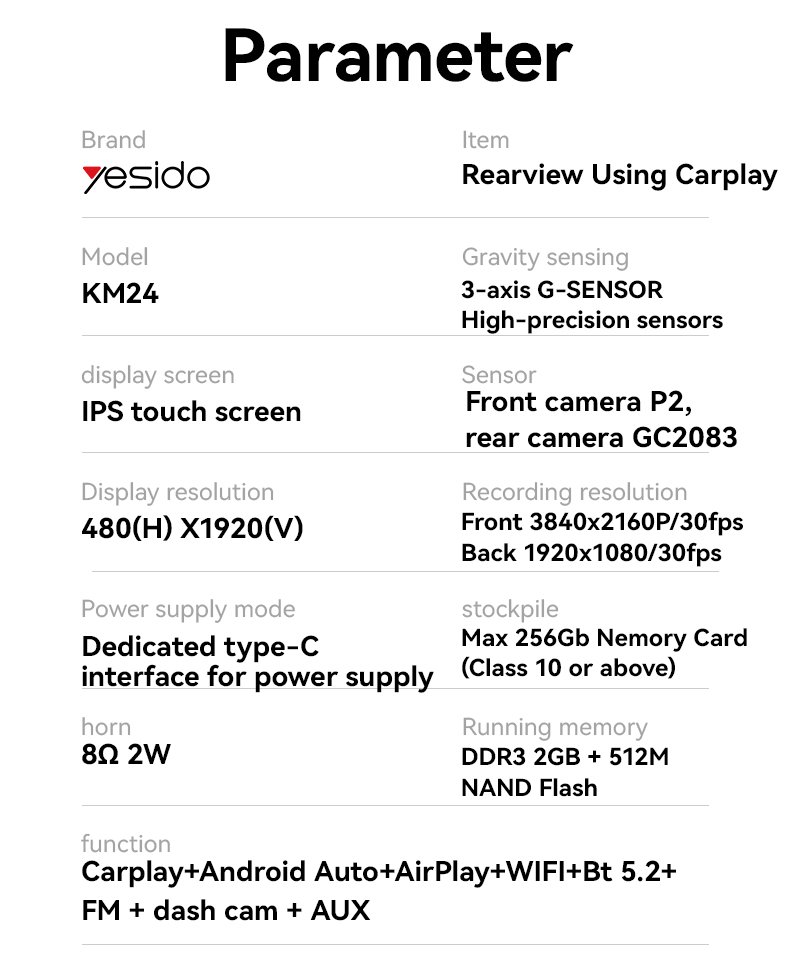 KM24 9.66 Inches High Clear Image Reversing Assist Image Touching Screen Rearview Using سيارةplay