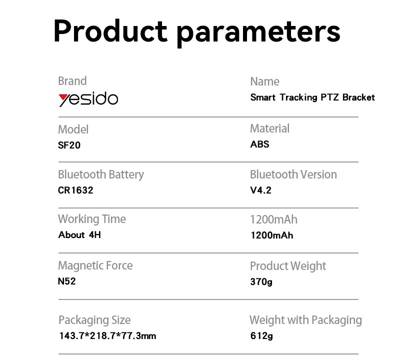 SF20 360 Auto Face Tracking Tipod Al Cloud Eye Three-axis Tracking N52 مغناطيسي Tracking PTZ Bracket
