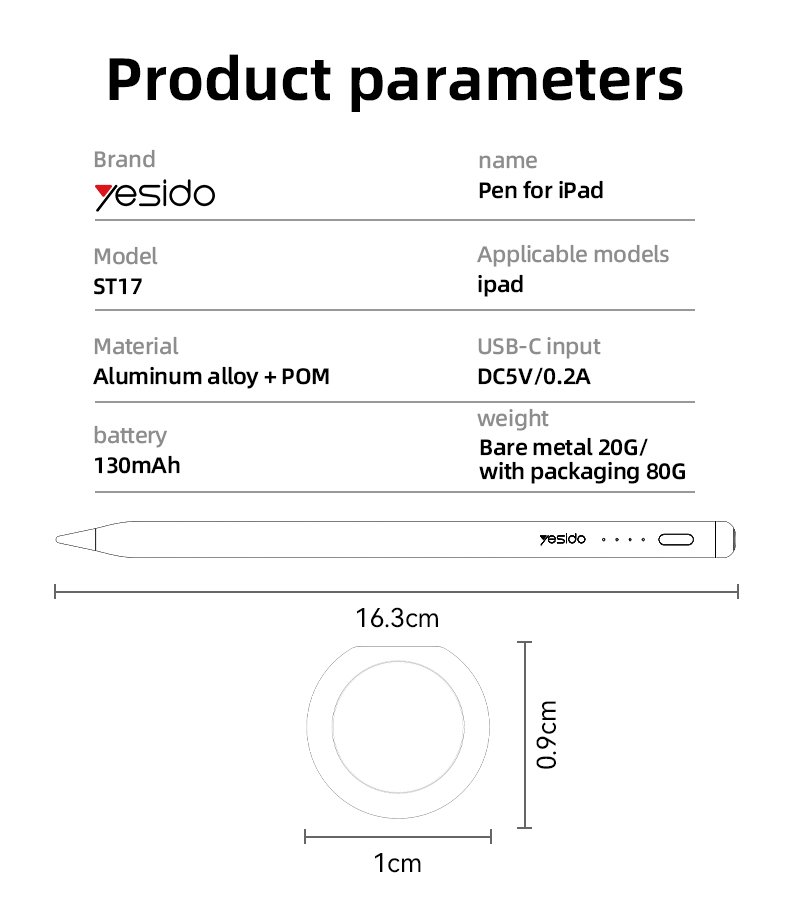 ST17 سبيكة ألومنيوم مغناطيسي Adsorption Real-time Display Of Power Supply Stylus Pen لـ IP تابلت