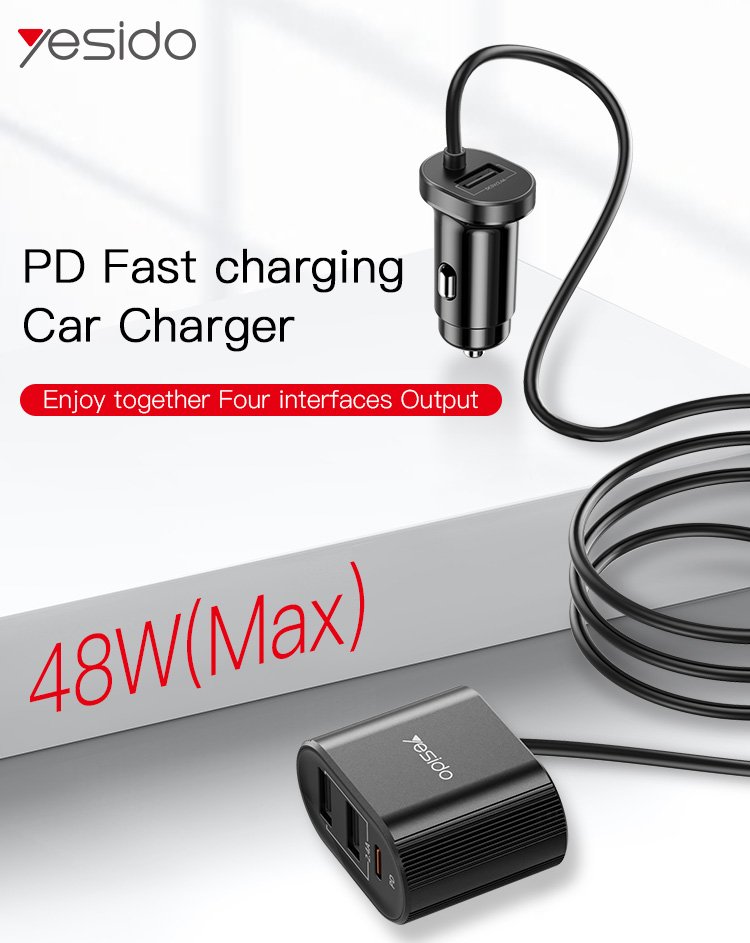 Y41 PD Type-C Port Quick Charge Multi 5V 2.4A Ports On 24V Cigarette Lighter Port شاحن سيارة