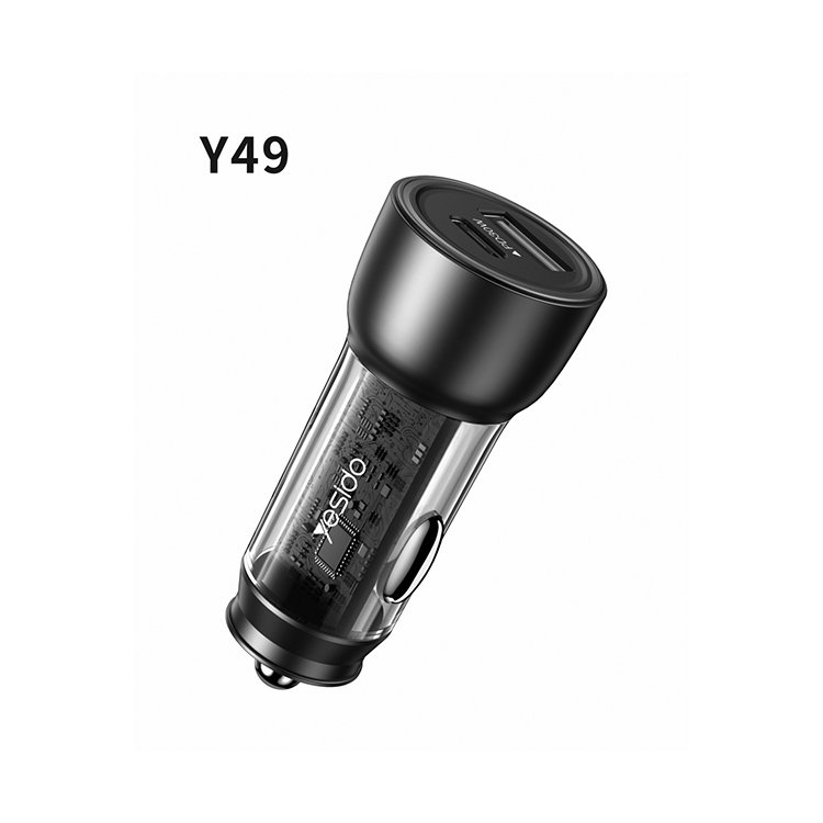 Y49 شفاف Shell شاحن سيارة | PD 33W Type-C + QC 30W USB 2 Ports شحن سريع شاحن سيارة