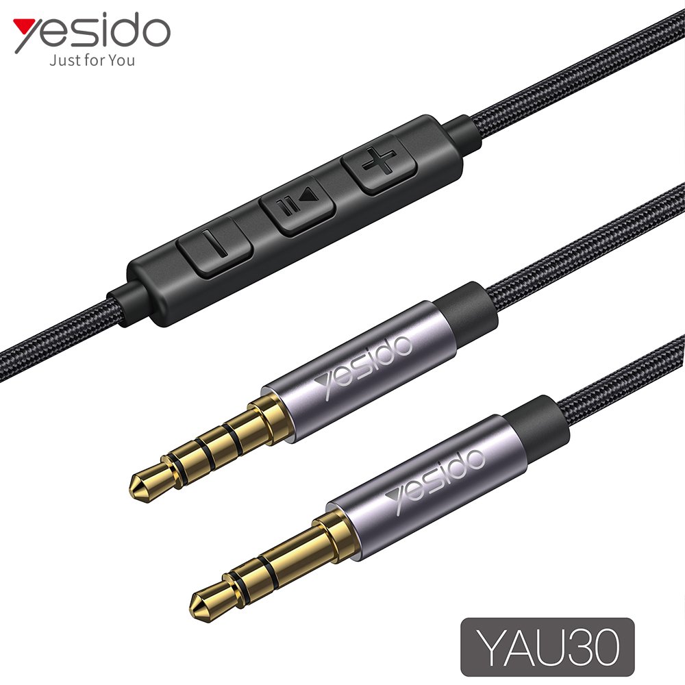 YAU30 Wholesale مضفر نايلون Splitter 3.5mm Plug مع Volume Control Aux Audio كابل