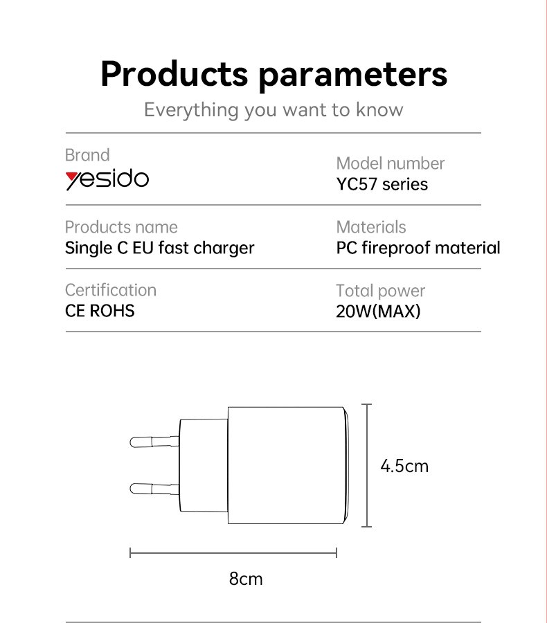 YC57 20W شحن سريع Big Output لـ Mini Compact و Convenient Intelligent Cryogenics EU شاحن