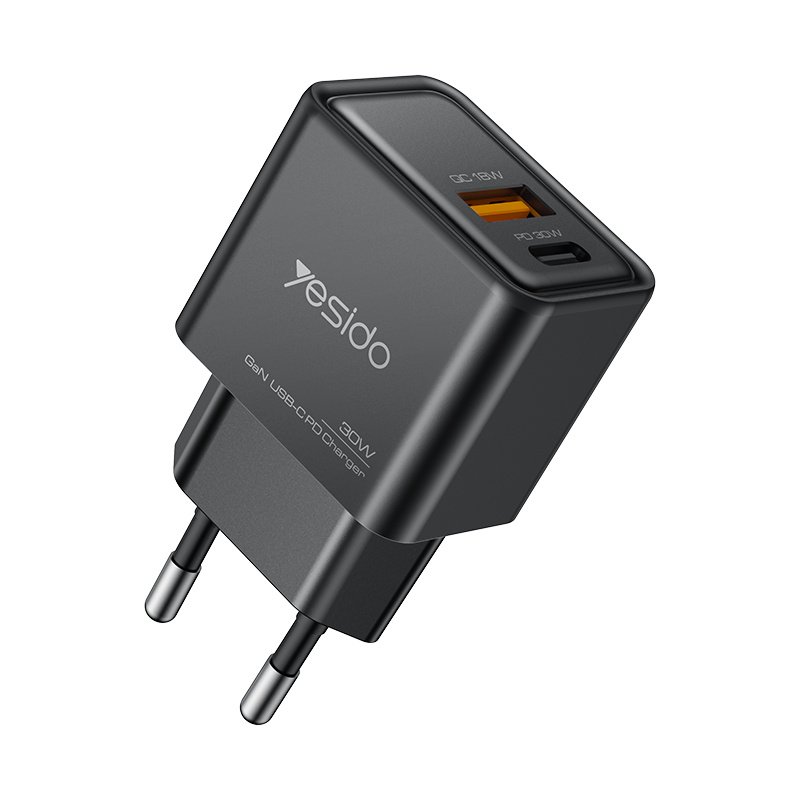 YC64 PD 30W + QC 18W شحن سريع GaN USB-C & USB-A مزدوج-port EU Fast شاحن