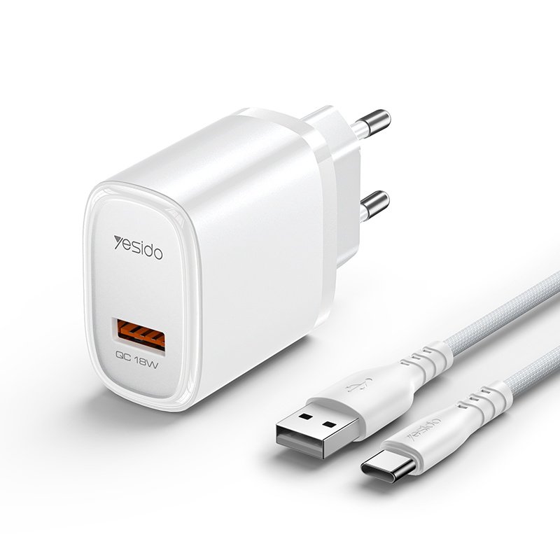 YC66C Overspeed Fast Charge Fireproof Material QC18W فردي A EU شاحن مع A To C كابل