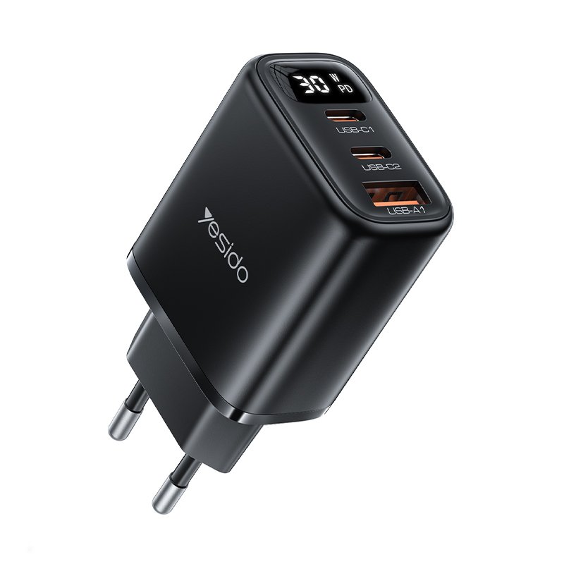 YC69 PD 30W شحن سريع 2*TC & USB Three Ports Smart Digital Display EU Stوard Fast شاحن