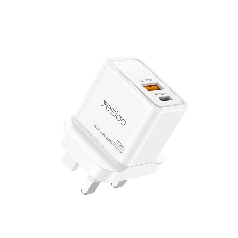 YC80 PC Fire Retardant Material PD 20W + QC 18W شحن سريع GaN TC & USB مزدوج-port UK Fast شاحن
