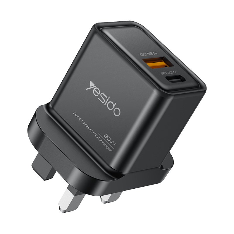 YC83 PD 30W + QC 18W شحن سريع GaN USB-C & USB-A مزدوج-port UK Plug Fast شاحن