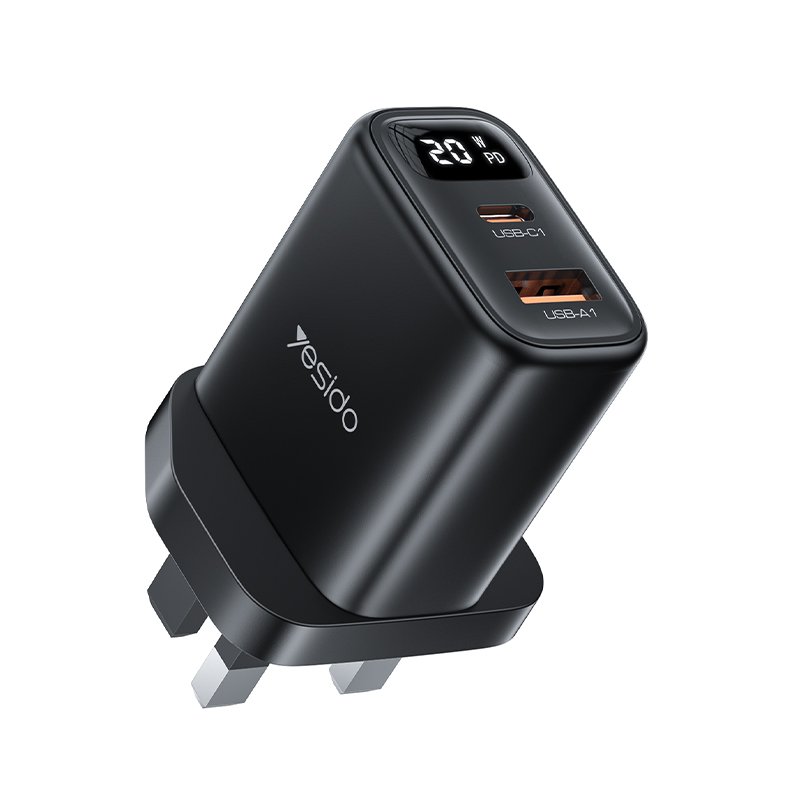 YC87 PD 20W شحن سريع منفذين Smart Digital Display UK Digital شاحن حائط