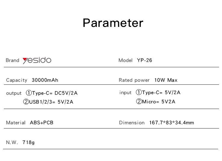YP26 30000mAh Super capacitor 3 USB و PD Type-C Max 5V 2A مع إضاءة LED illuminating باور بانك
