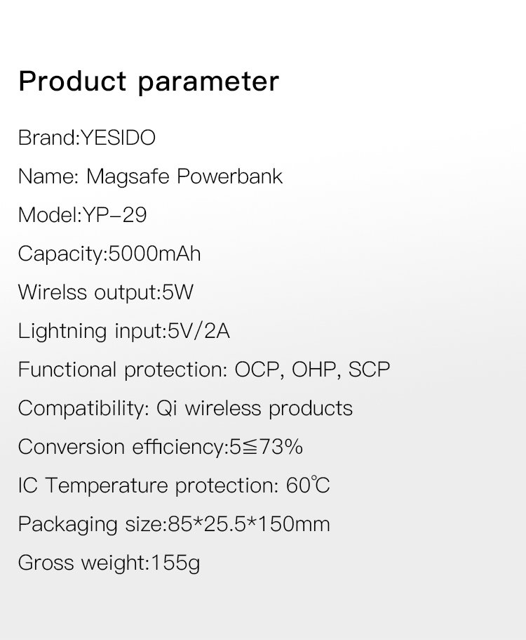 YP29 5000mAh capacity Magsafe مغناطيسي لاسلكي باور بانك