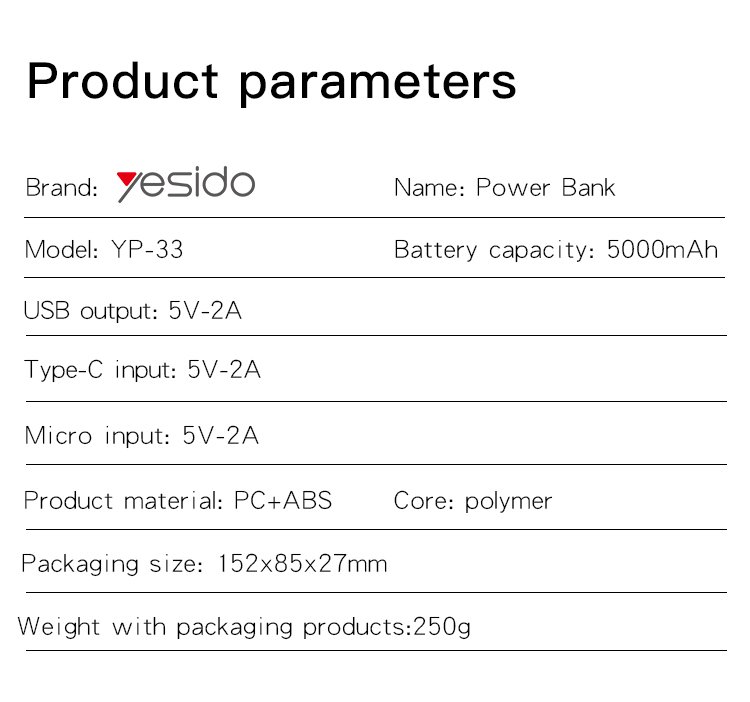 YP33 Hot Sale يدعم Charge 2 Devices At The Same Time جوال Outdoor باور بانك 5000mAh محمول