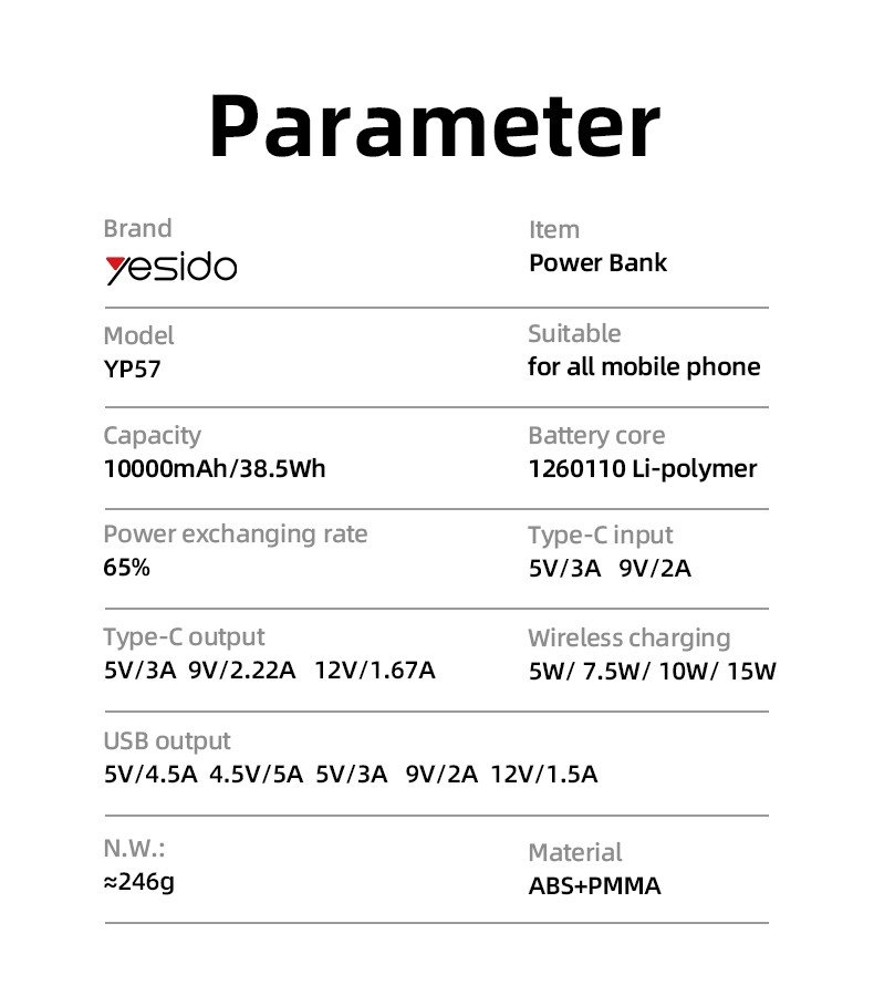 YP57 10000mAh 15W مغناطيسي شحن لاسلكي سريع شفاف Power Status Indicator باور بانك