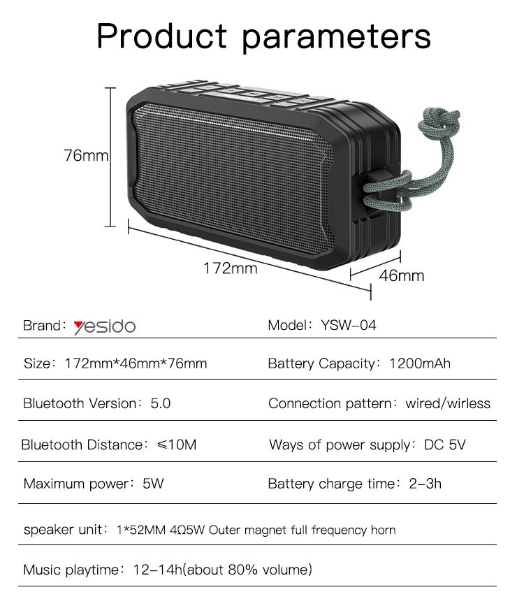 YSW04 محمول IPX6 stereo لاسلكي سماعة خارجية 5W mini horn لـ party لـ video