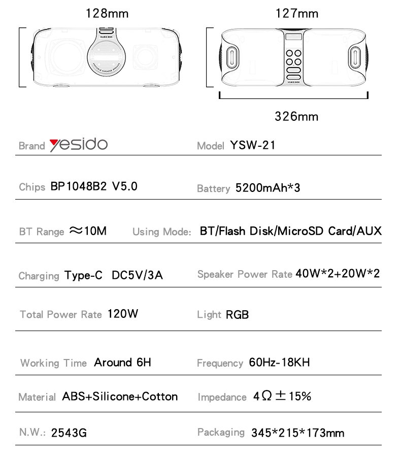 YSW21 RGB Light BT5.0 120W مع UHF ميكروفون Powerful لاسلكي سماعة خارجية