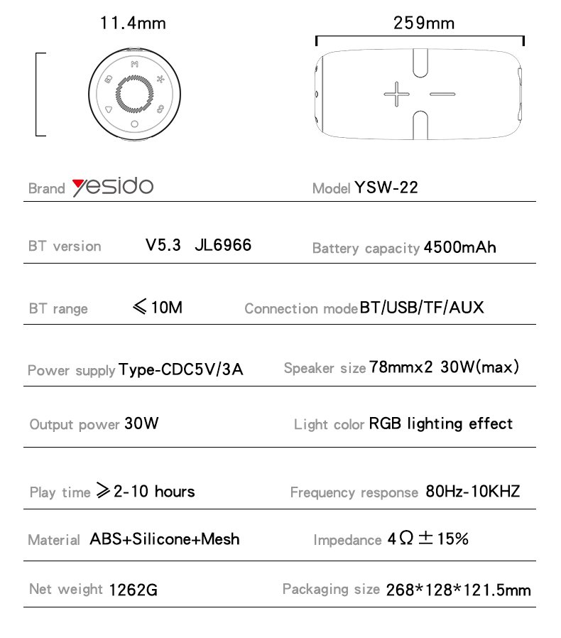 YSW22 30W High-power Dynamic Light Effects Shocking Bass Outdoor محمول لاسلكي BT سماعة خارجيةs